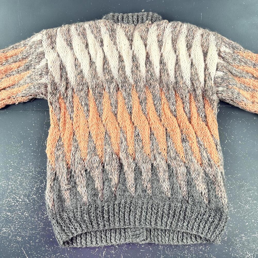 VTG 100% Mohair Cardigan Sweater Orange Gray White Button Front Handmade Chunky - Picture 10 of 10